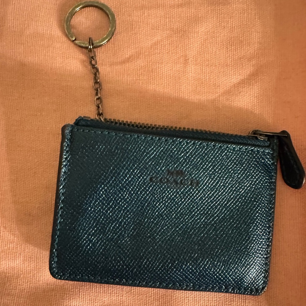 Coach Mini Skinny ID Case in metallic crossgrain leather.